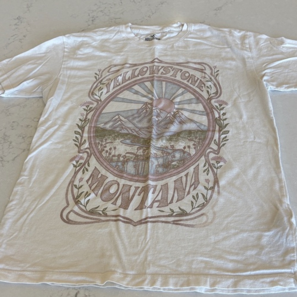 Yellowstone Montana Graphic Tee - White with Pastel Print